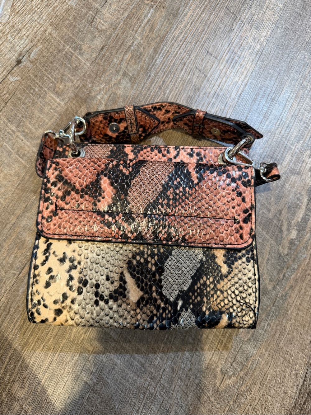 Zara Pink and Tan Snake-Print Crossbody Bag